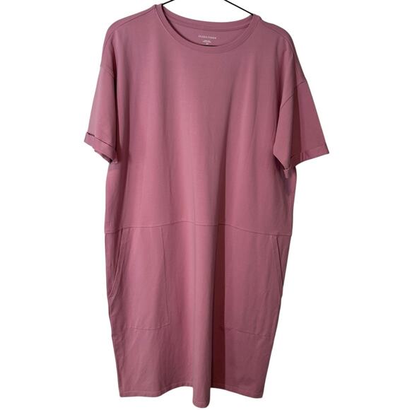Eileen Fisher Organic Cotton Jersey Round Neck Boxy Fit Dress Pink Small Minimal - Picture 6 of 11